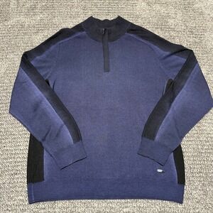 Armani Collezione Mens XL Quarter Zip Sweater Navy Blue Black Knit Pullover